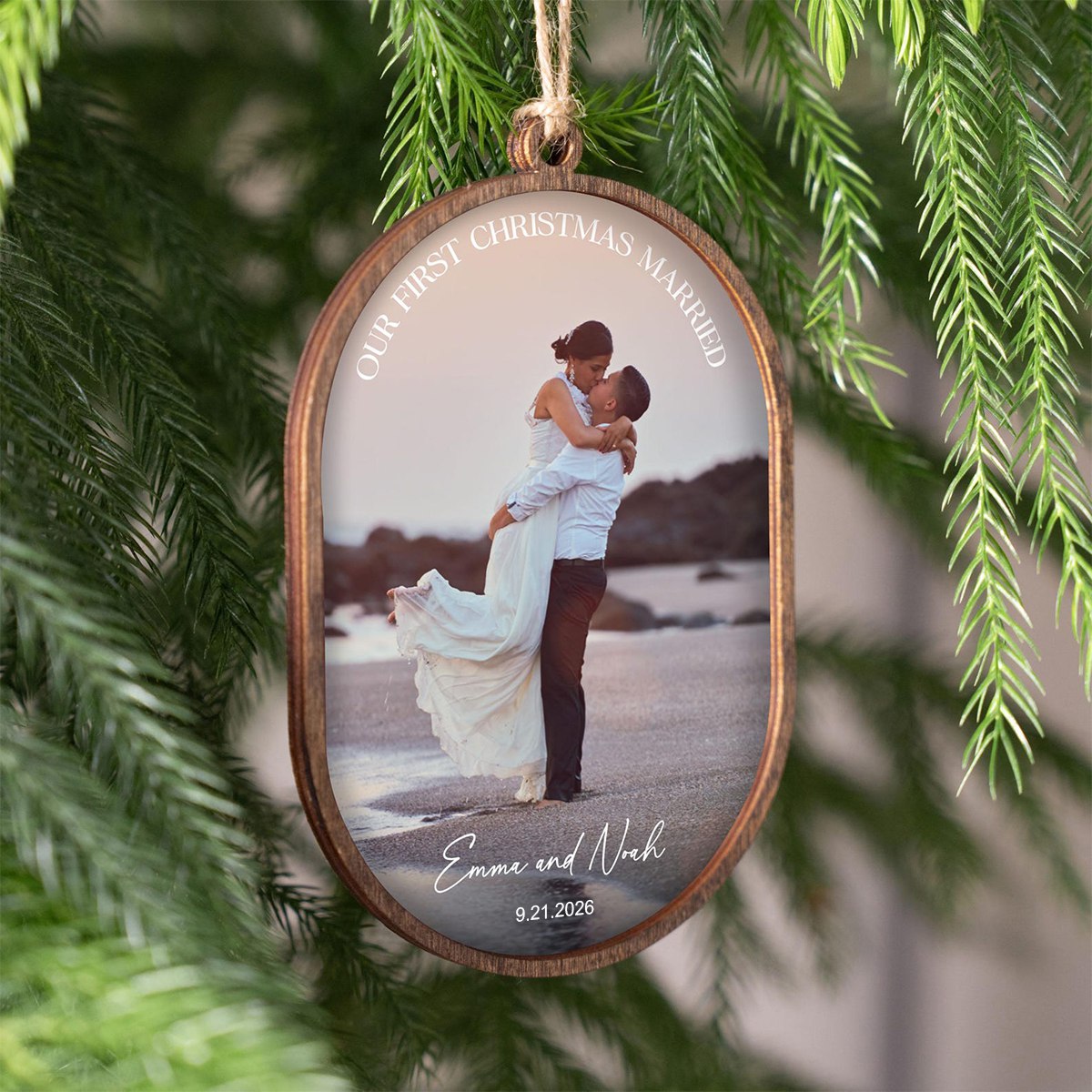 Engaged Ornament With Photo  - Personalized First Christmas Keepsake - Engagement Gift 2026