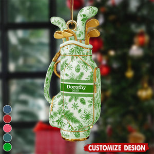 Golf Bag Toile de Jouy Custom Shape Acrylic Ornament - Personalized Gift For Golf Lovers
