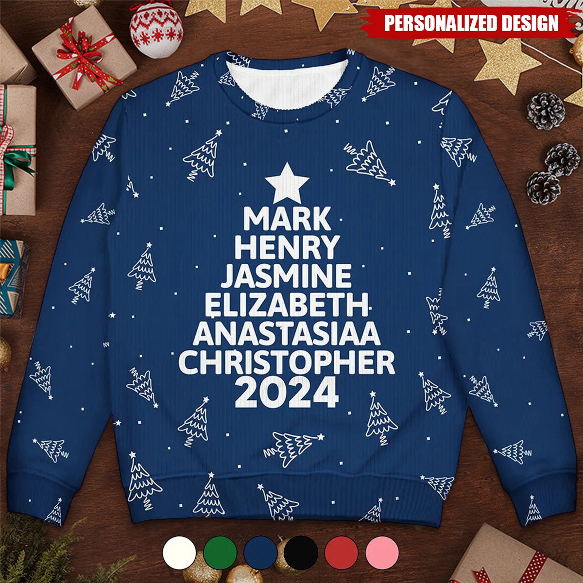 2024 New Release Christmas Tree Family Bestie Coworker Custom Name-Personalized Unisex Ugly Sweater