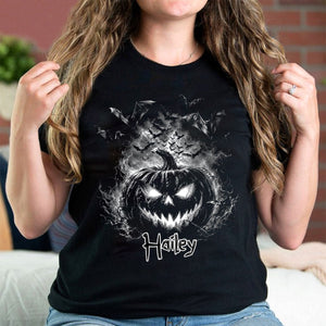 Personalized Spooky Pumpkin Bat T-Shirt - Gift For Halloween Lovers Family Friends