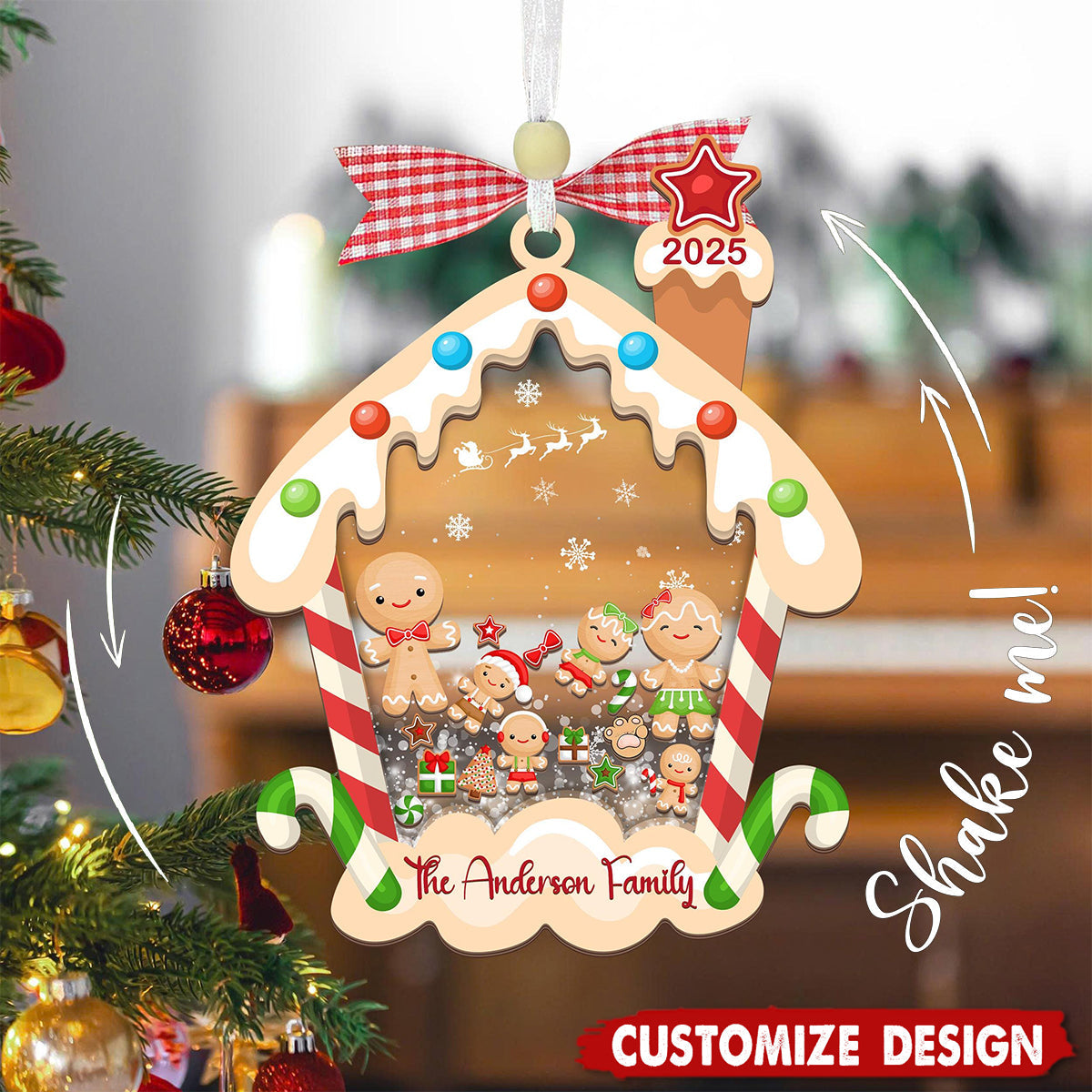 Personalized Gingerbread House Family Christmas Shaker Ornament, Custom Family Ornament 2025, Customized Cookie Ornament Gift for Christmas