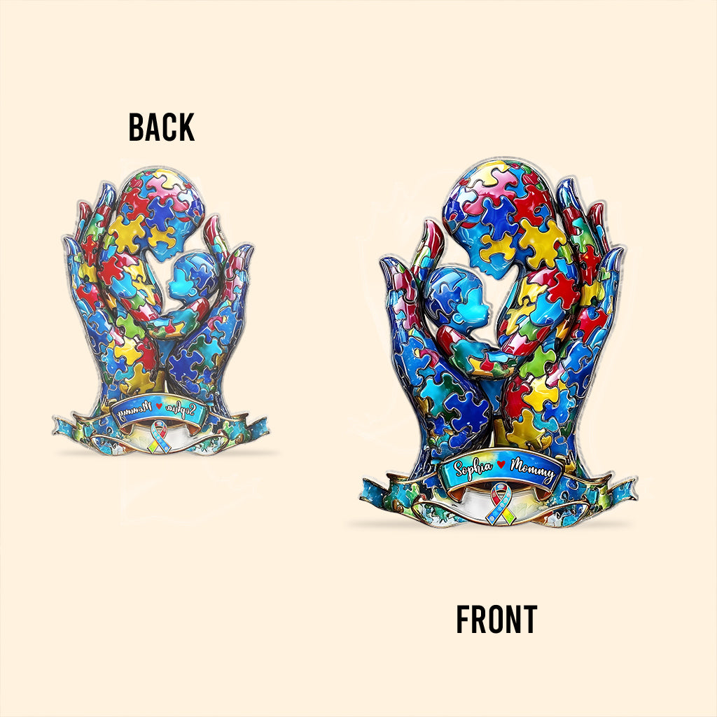 Mom And Kid - Personalized Autism Awareness Shaped Acrylic Plaque