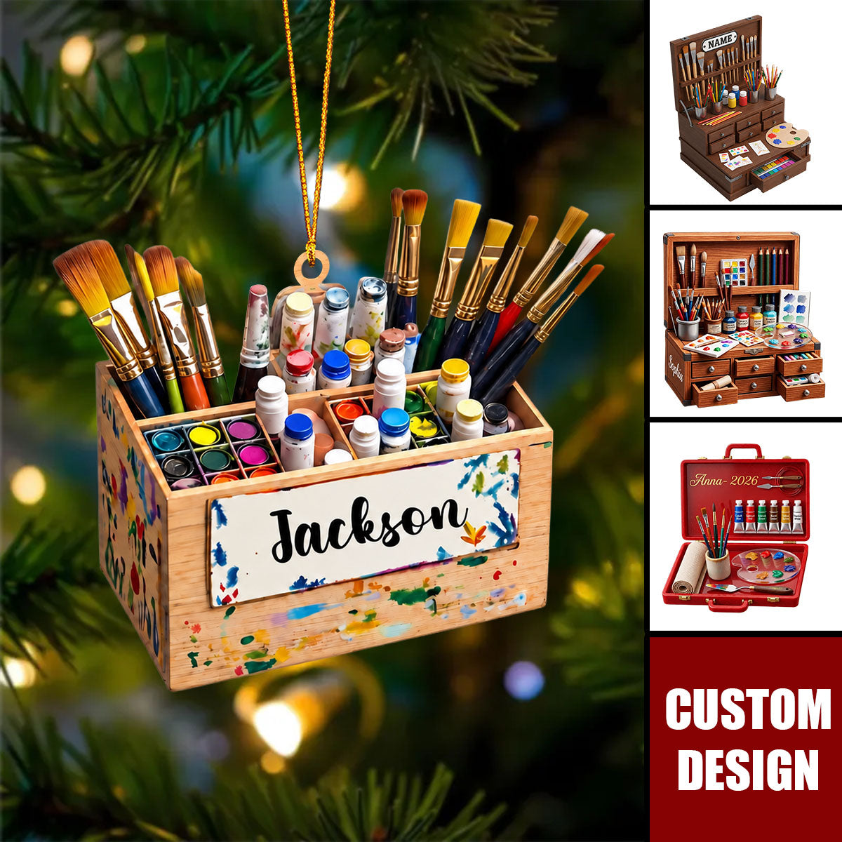 Personalized Artist Paint Box Brushes Acrylic Ornament Decor