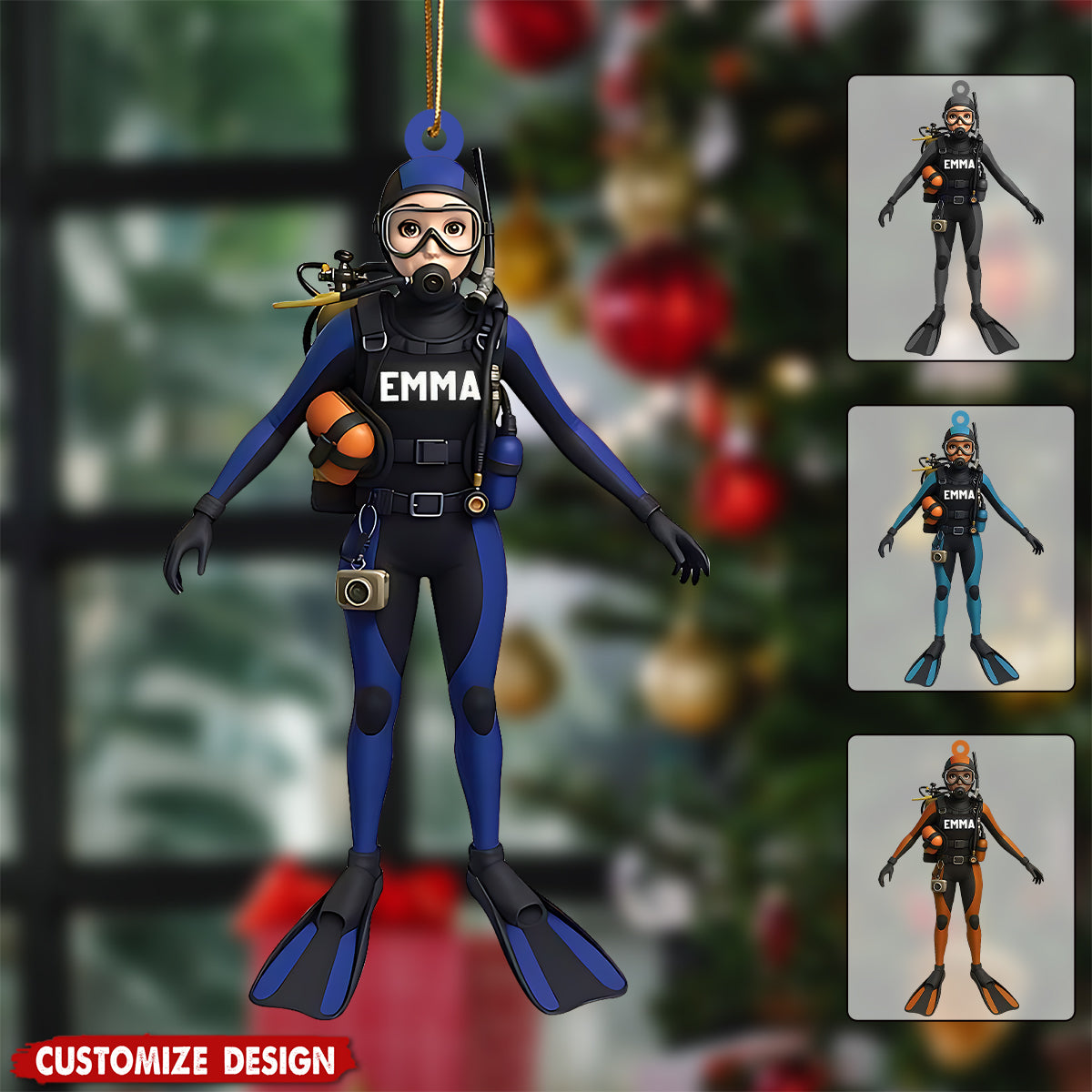 Personalized Scuba Diving Ornament - Gift for Diver