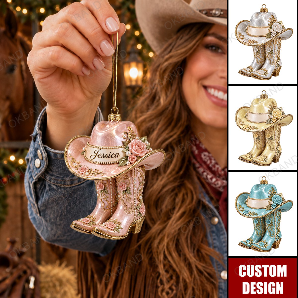 Personalized Cowgirl Boots Ornament , Custom Western Christmas Ornament