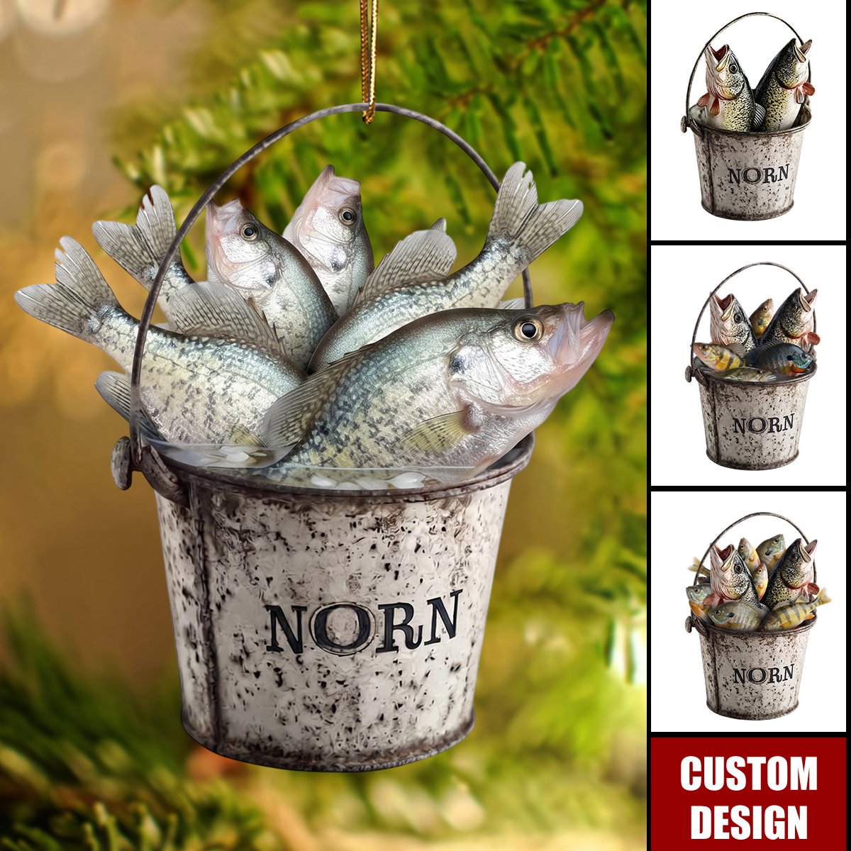 Personalized Fishing Bucket Christmas Ornament,Custom Fisherman Gift