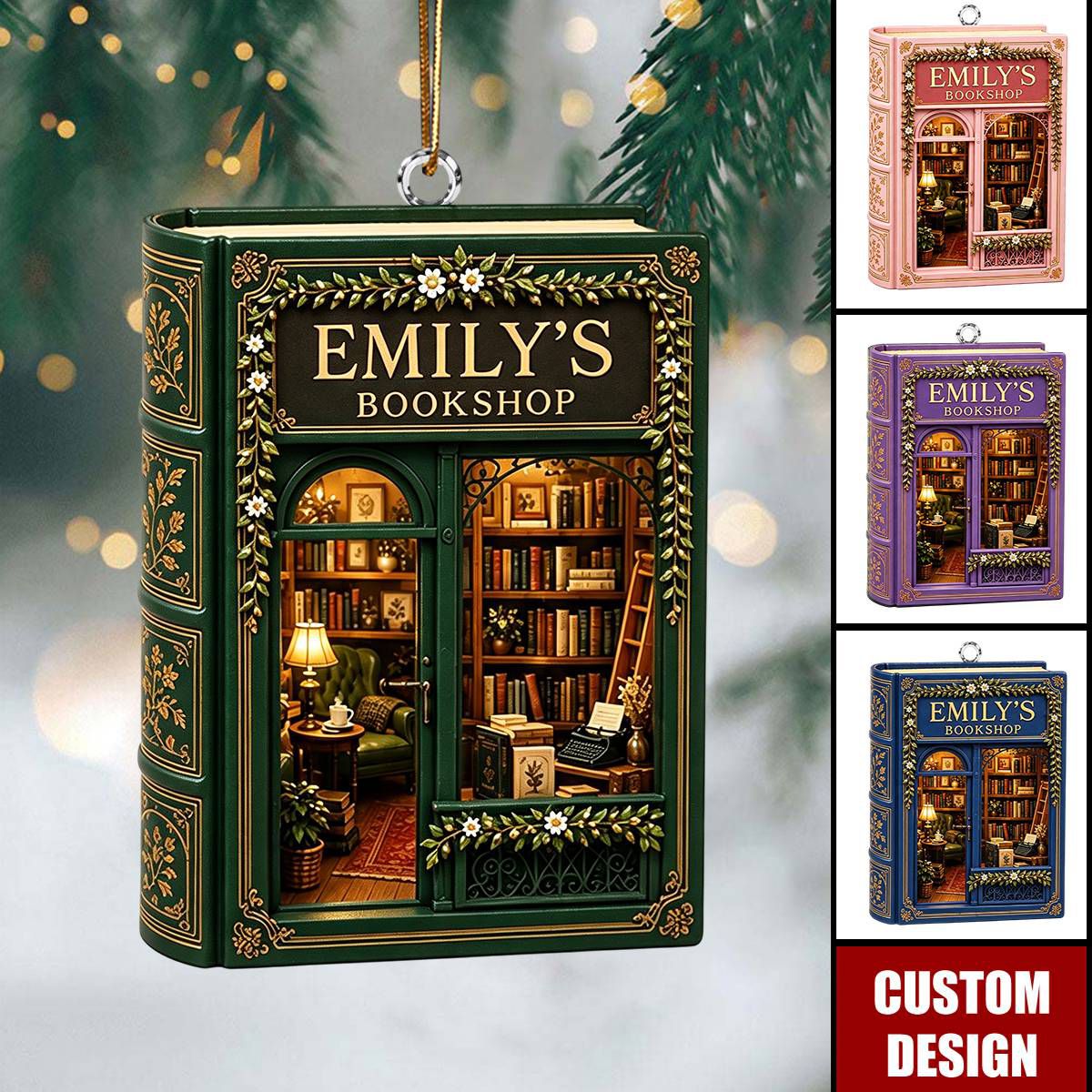 Personalized Reader Bookshop Ornament,Book Lover Gift, Miniature Library Decor
