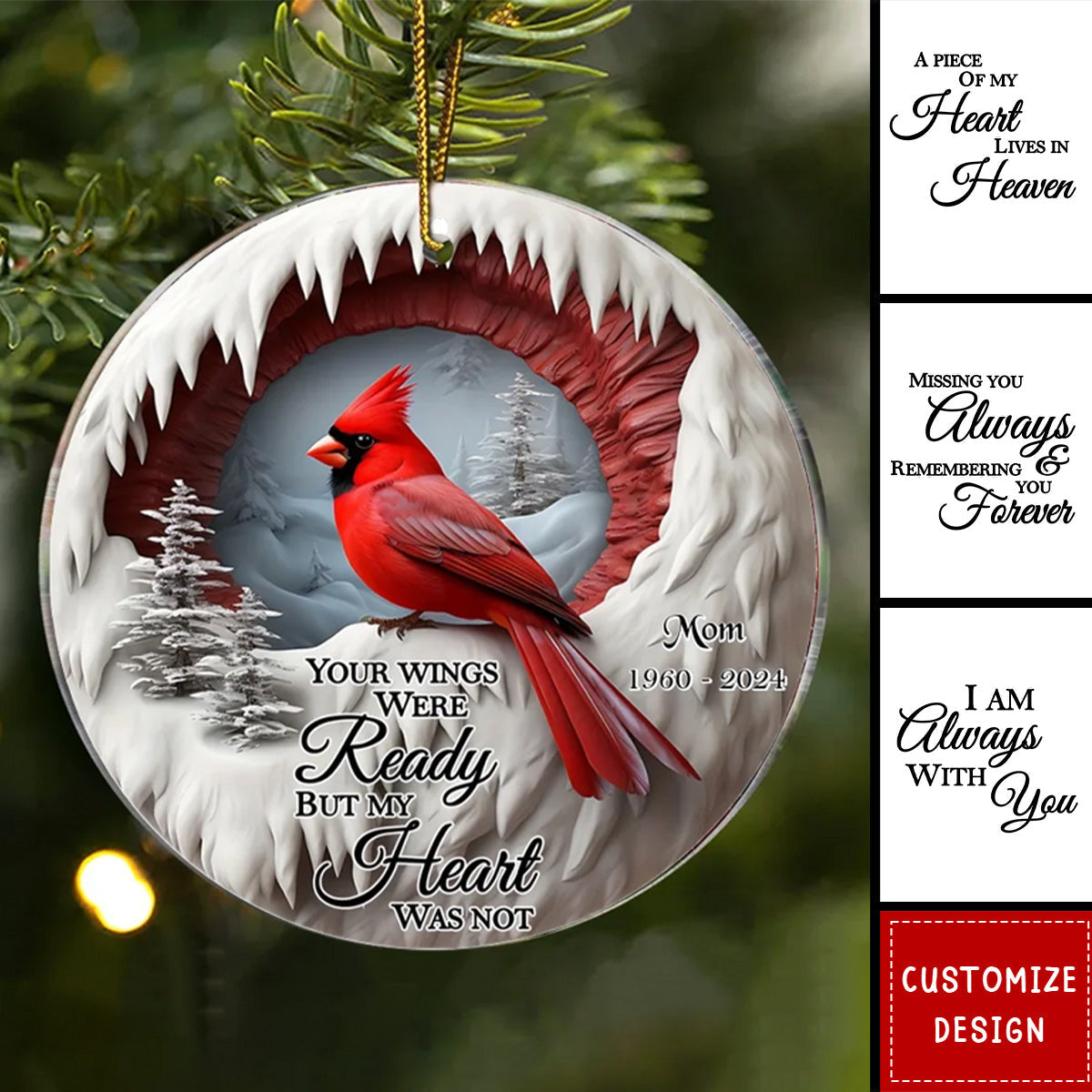 New Release - Your Wings Were Ready But My Heart Was Not - Personalized Cardinal Memorial Acrylic Ornament