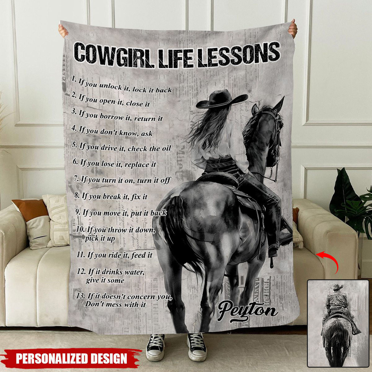 Personalized Cowgirl And Coeboy Blanket-Gift For Horse Lovers