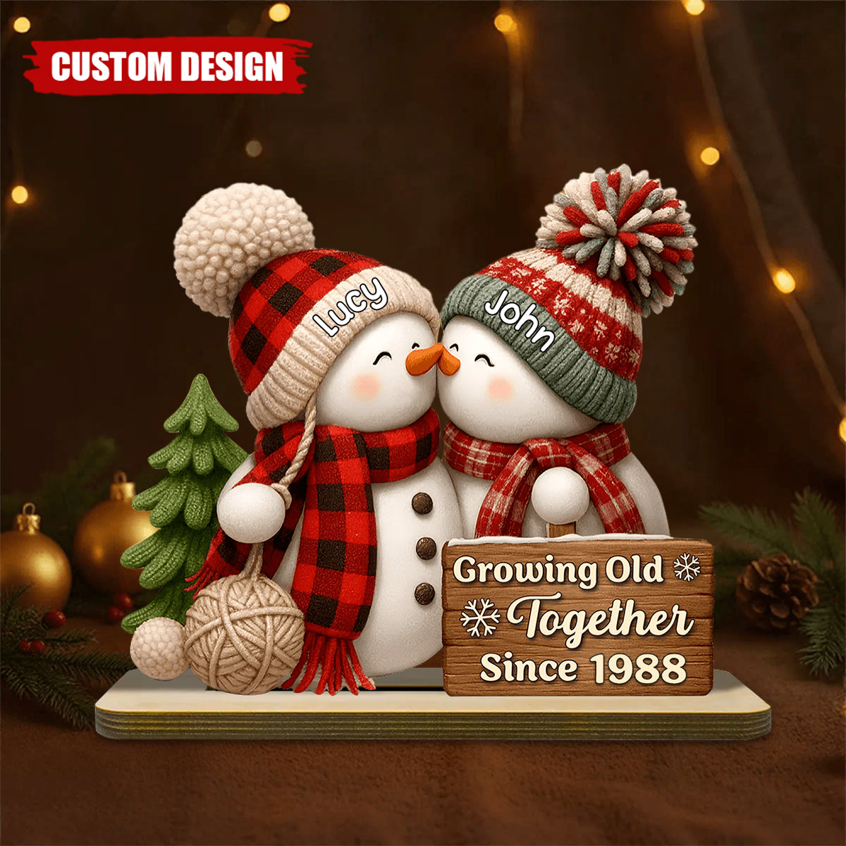 Personalized Snowman Couple Wooden Plaque