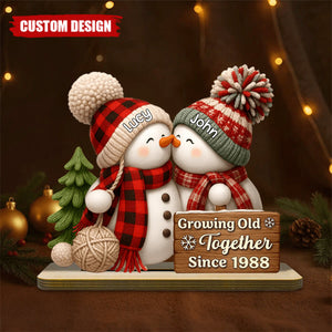 Personalized Snowman Couple Wooden Plaque