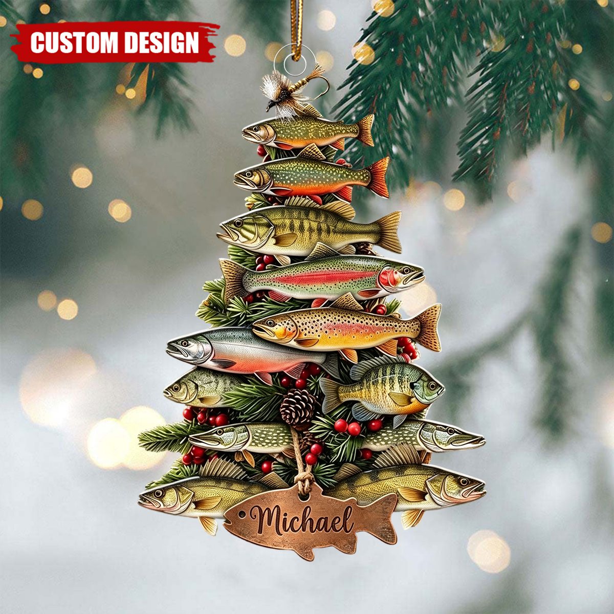 Personalized Fishing Christmas Ornament, Fisherman Gift