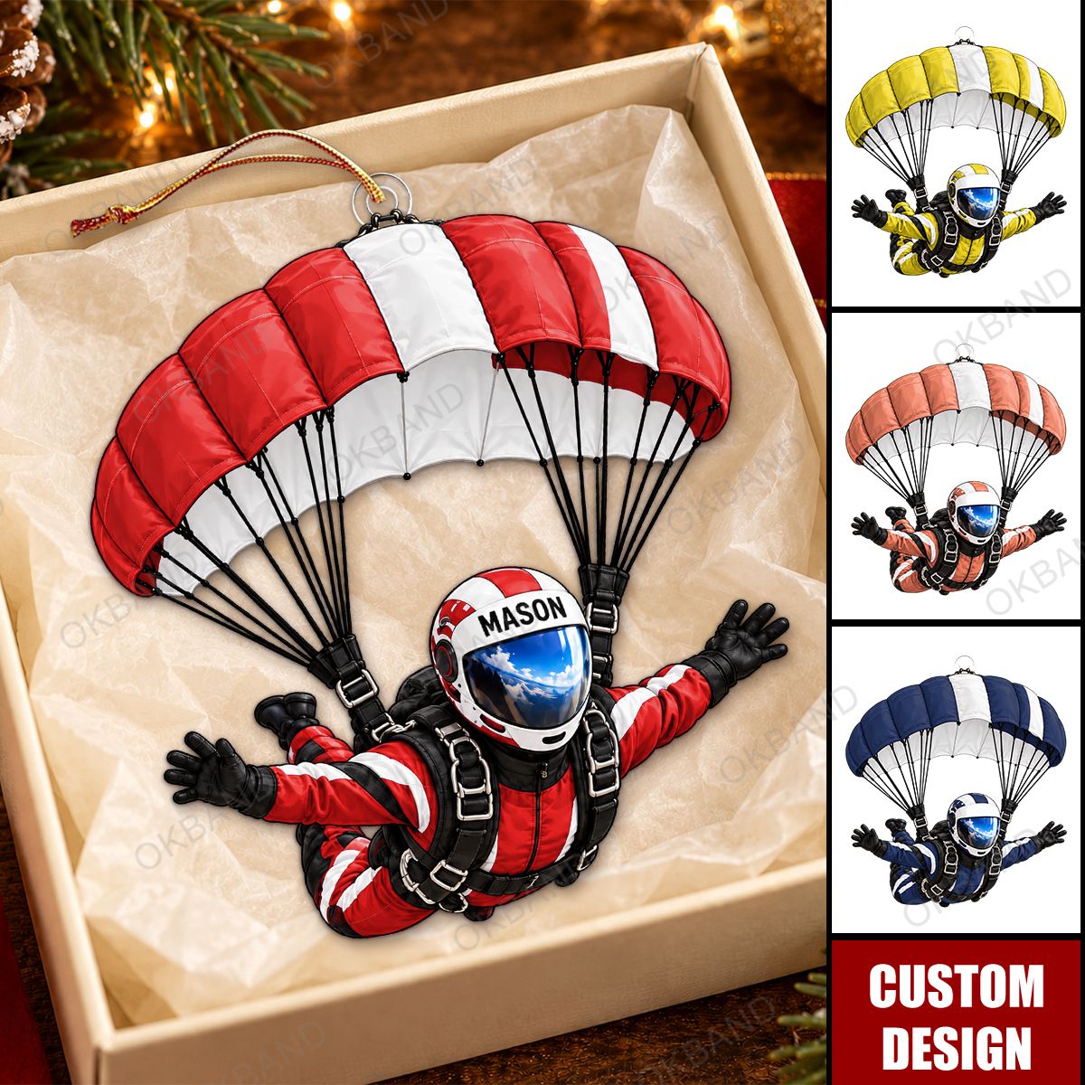 Personalized Skydiving Christmas Ornament,Skydiver Gift, Extreme Sports Lover