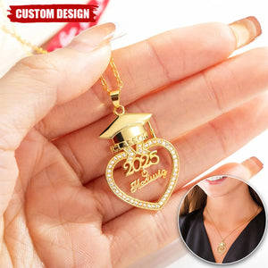 Personalized Grad Cap Zircon Heart Necklace - Class of 2025 Graduation - Gift for Graduates