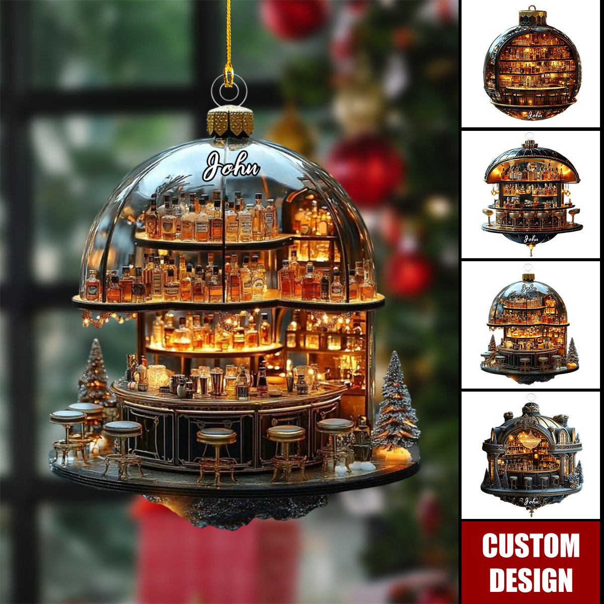 Personalized Luxury Miniature Bar Christmas Ornament - Whiskey Bottle ...