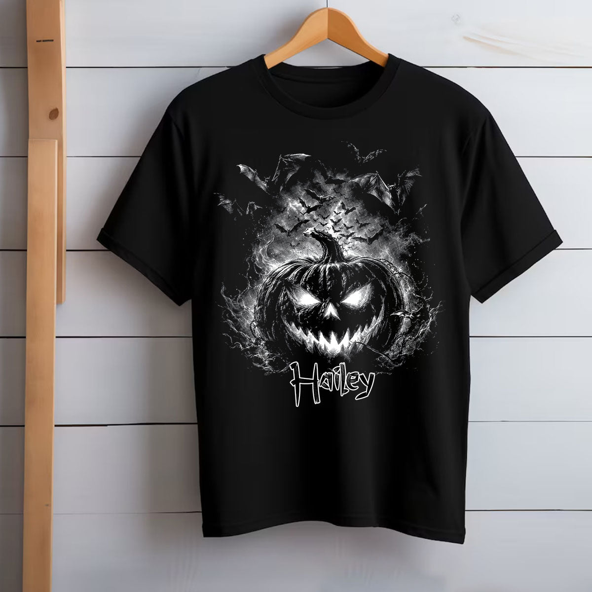 Personalized Spooky Pumpkin Bat T-Shirt - Gift For Halloween Lovers Family Friends