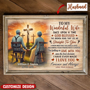 Cross God Gave Me You Old Couple Sitting Personalized Poster - Anniversary Gift For  Wife,Husband