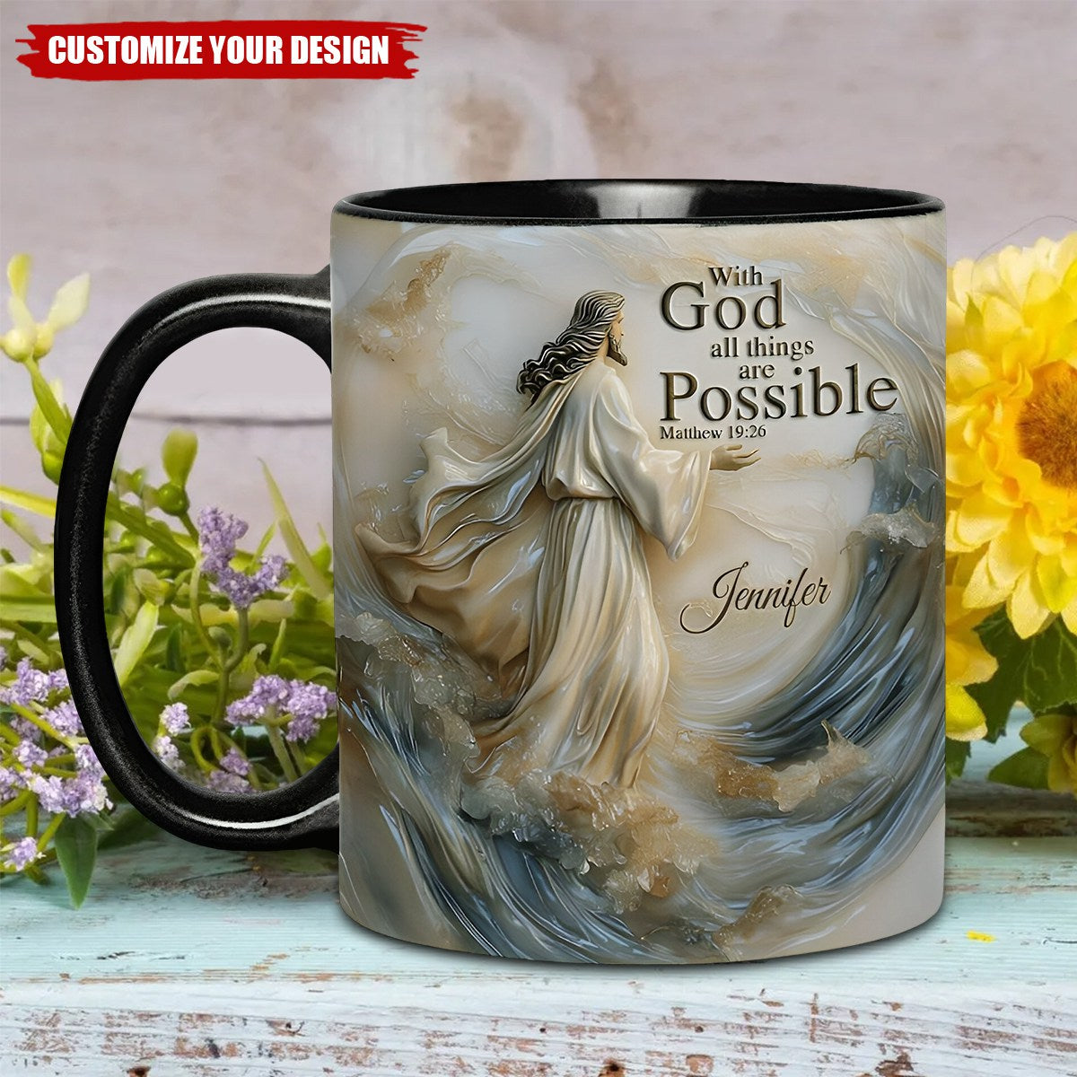With God All Things Is Posible - Personalized Christian Black Mug