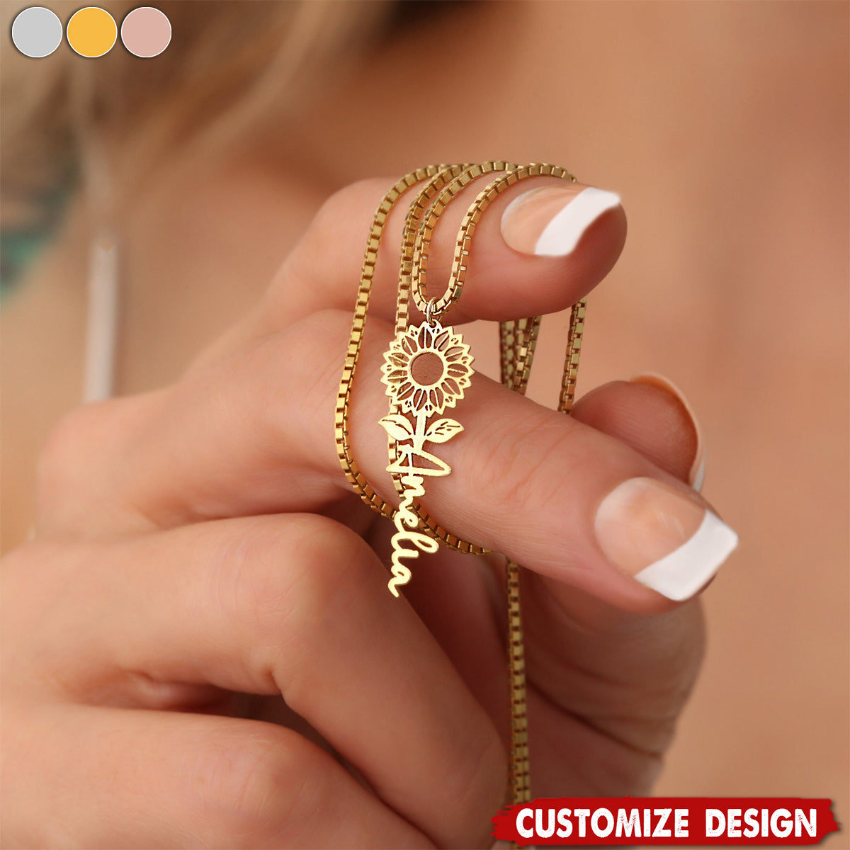 Personalized Sunflower Necklace - Gift For Mom,Grandma,Wife