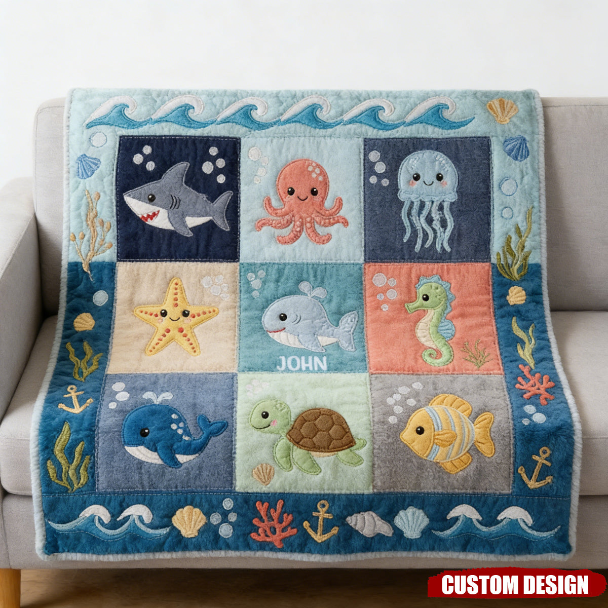 Cute Sea World - Personalized Kid Blanket