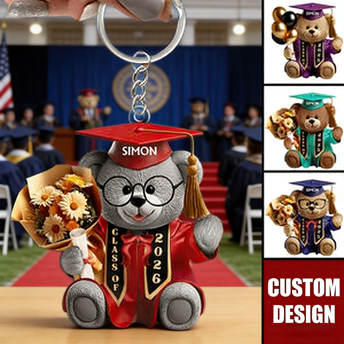 Graduation Bear - Personalized Keychain