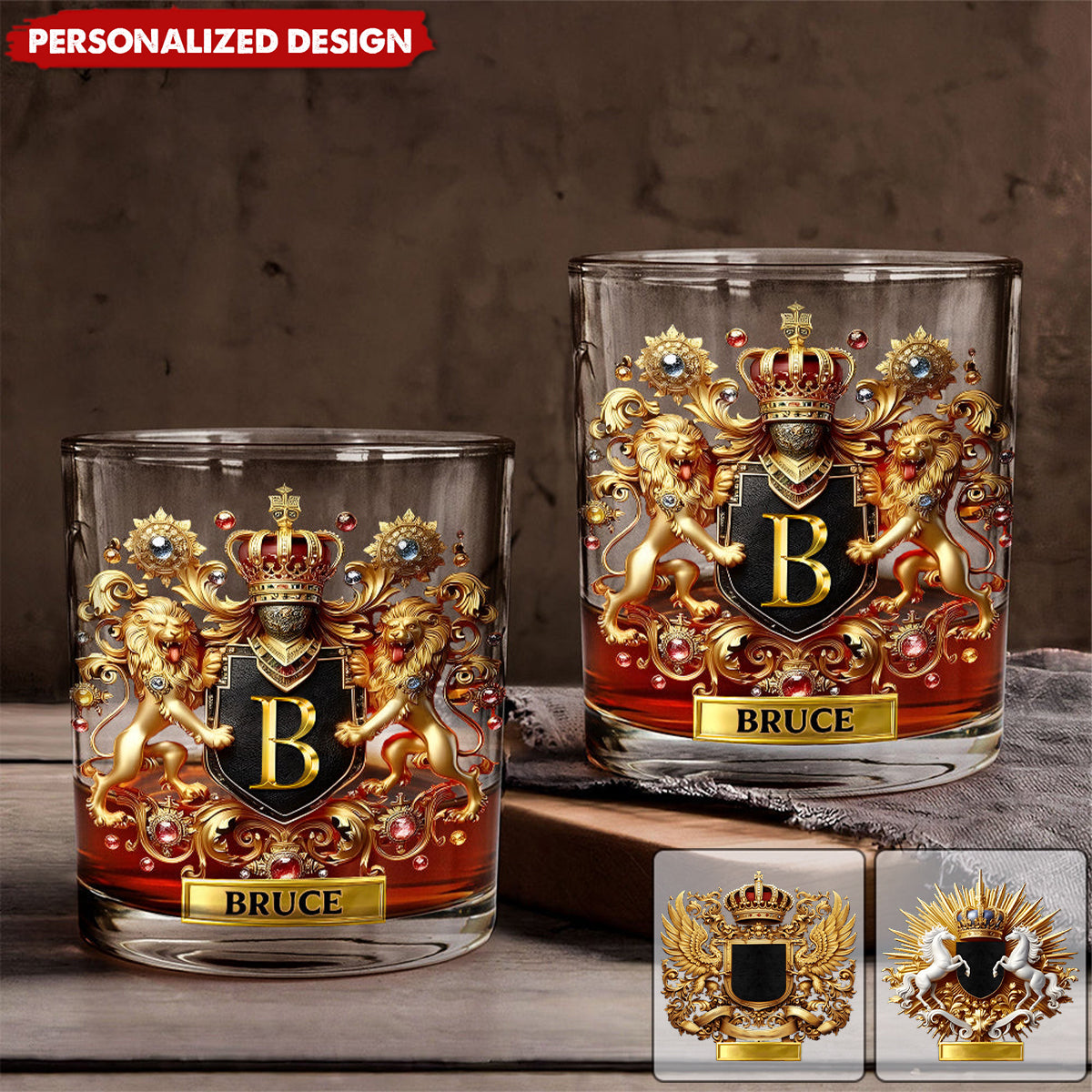 Lion/ Eagle/ Horse Coat Of Arms-Personalized Whisky Whiskey Glass