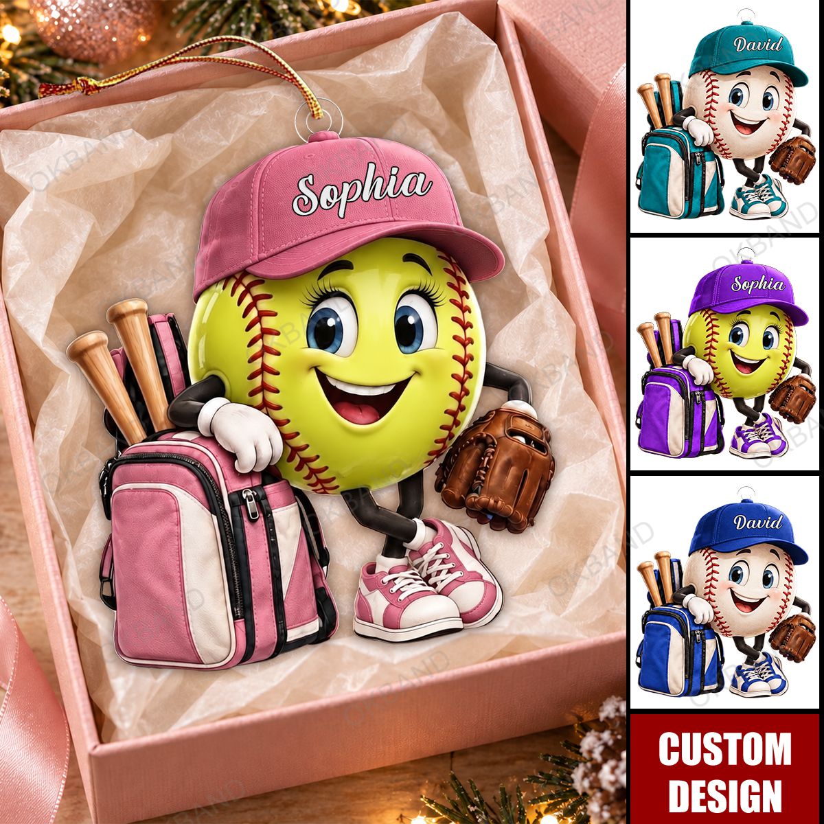 Personalized Softball Baseball Player Acrylic Ornament