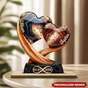 Together Forever-Personalized Two Heart Couple Wooden Plaque