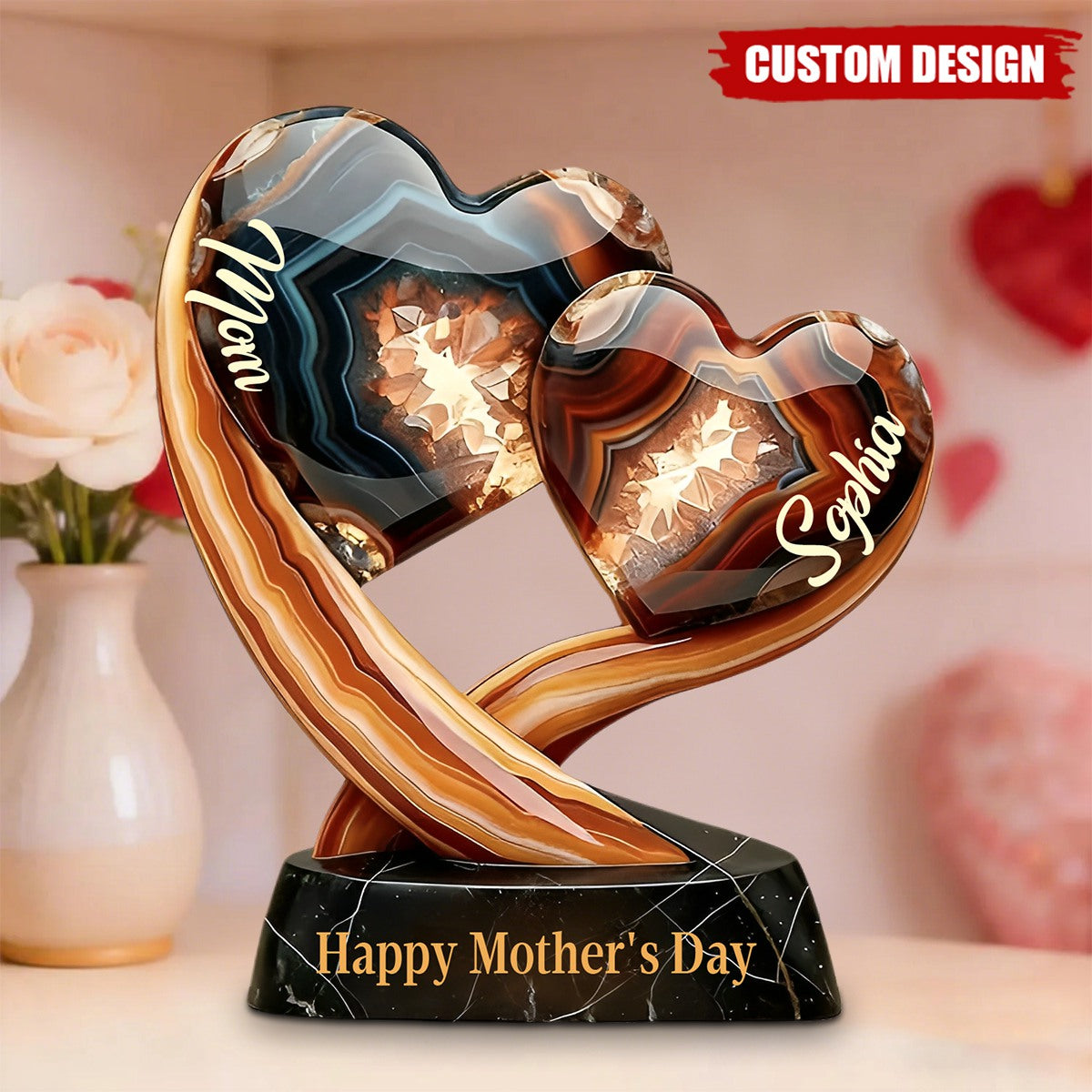 Together Forever - Personalized Two Heart Mother's Day Keepsake Plaque