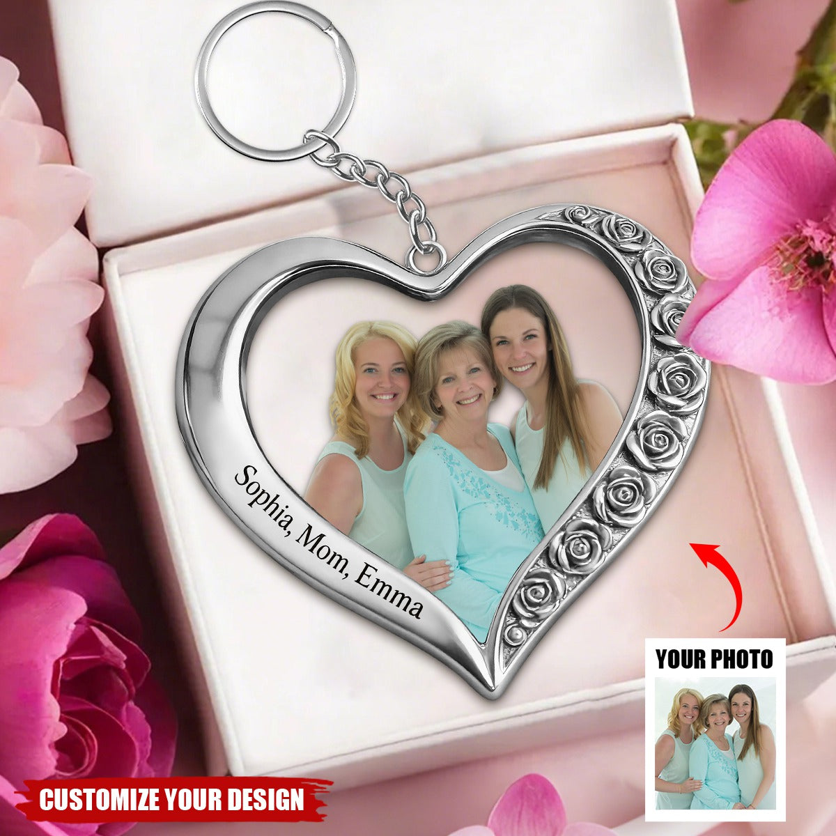 Custom From Any Photo - Personalized Family Shaped Metal Pendant Keychain
