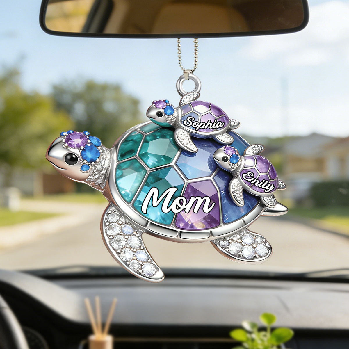 Personalized Grandma Turtle-shaped Car Hanging Ornament - Gift For Mom and Grandma