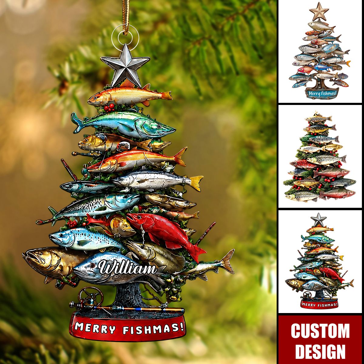 Personalized Merry Fishmas Christmas Ornament, Fishing Lovers Gift