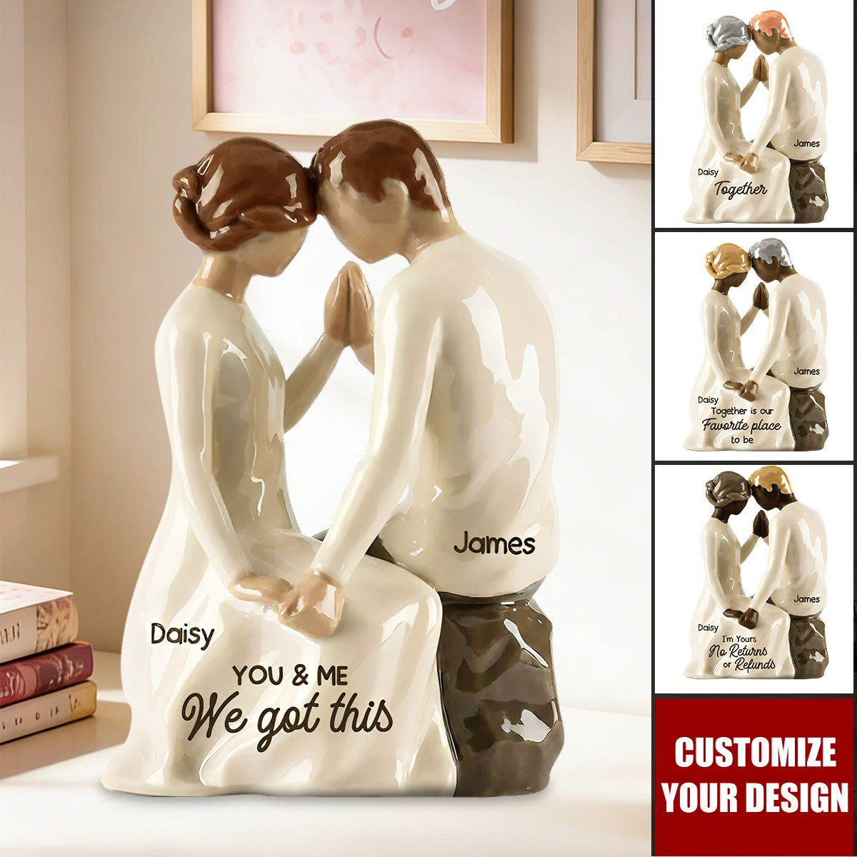 Couple Sitting Side By Side - Personalized Acrylic Block Plaque - Valentine's Day, Anniversary Gift For Him, Gift For Her