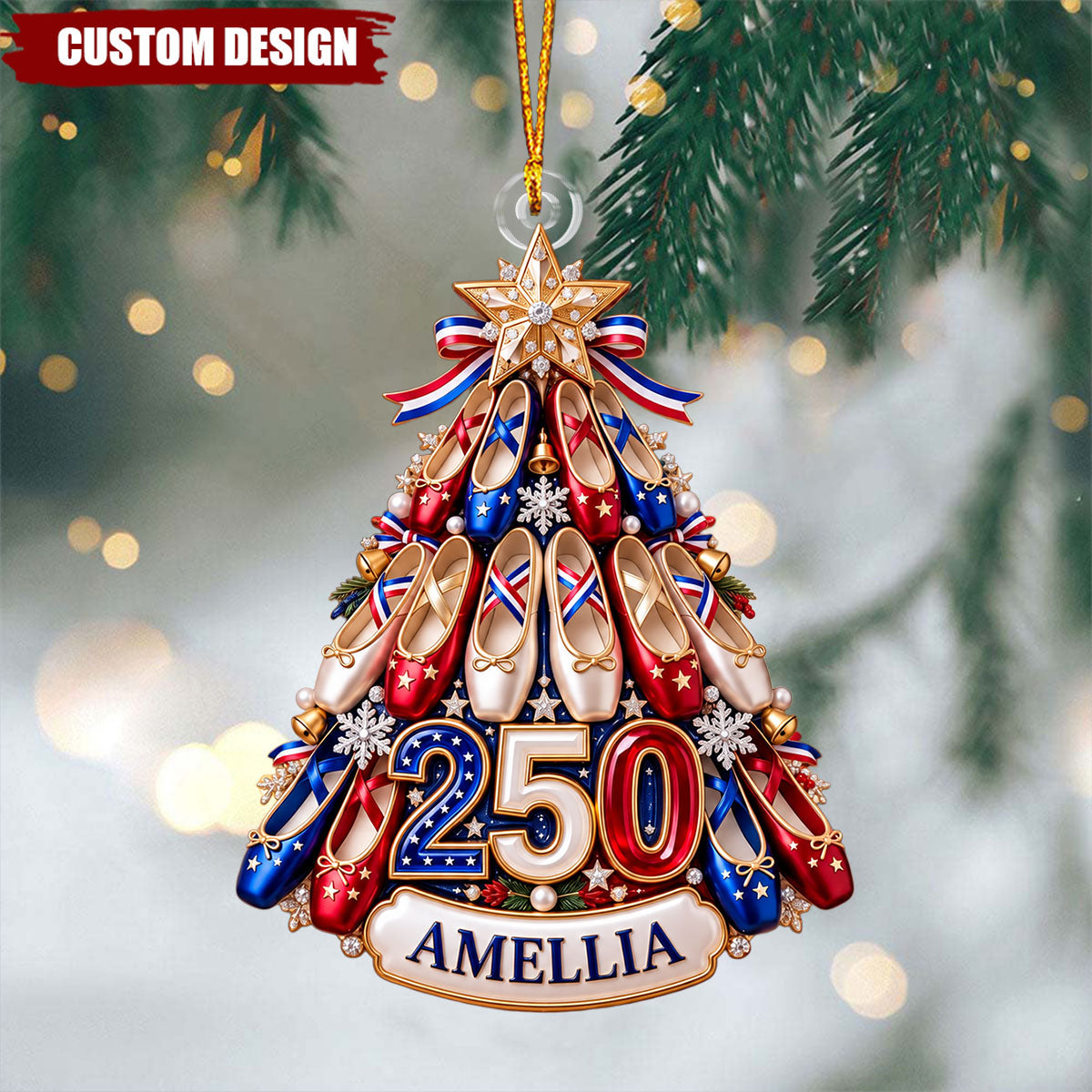 Personalized American Ballet 250th Anniversary Christmas Ornament,Custom Name Ballet Gift