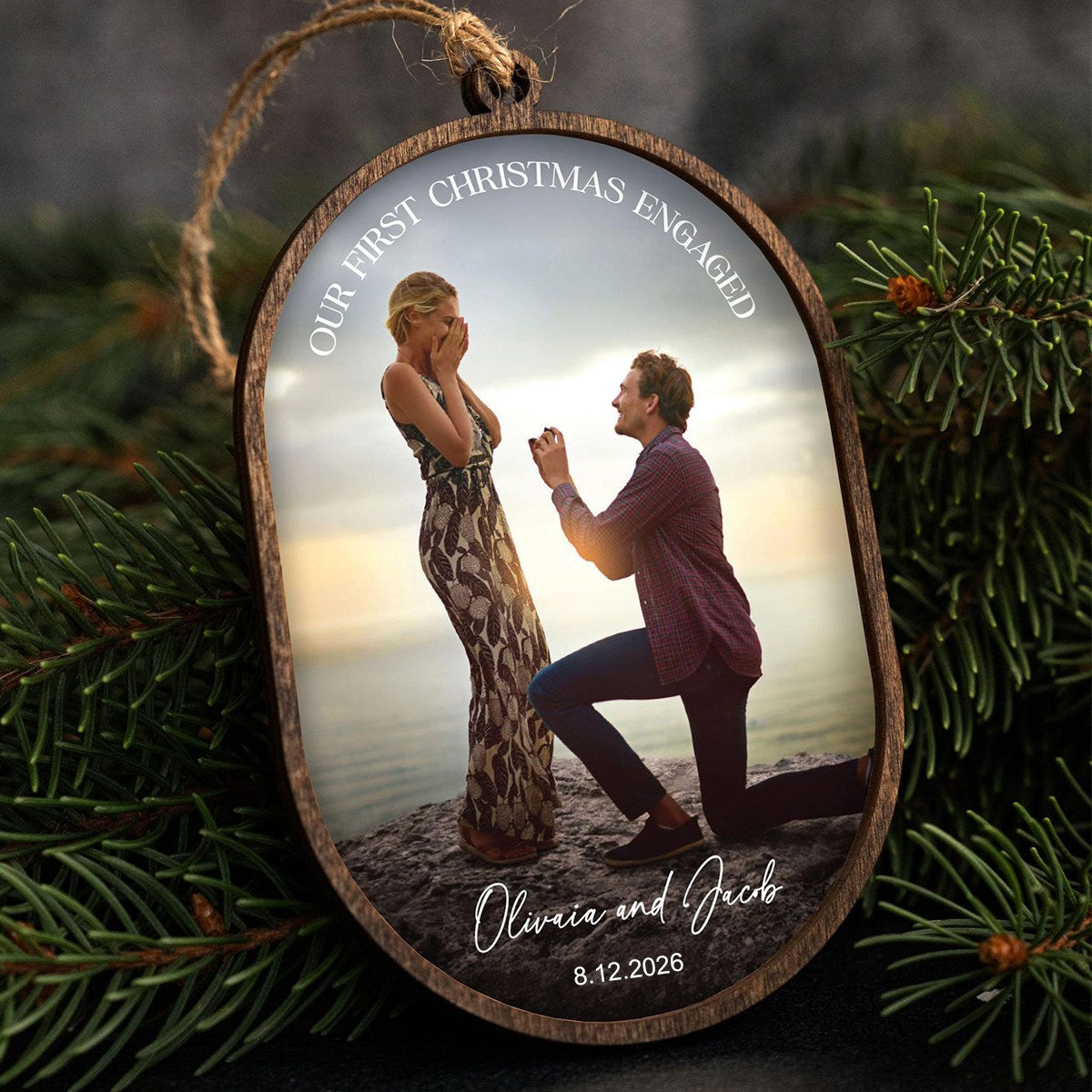 Engaged Ornament With Photo  - Personalized First Christmas Keepsake - Engagement Gift 2026