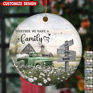 Personalized Farmhouse Family Truck Christmas Ceramic Ornament - Gift For Family
