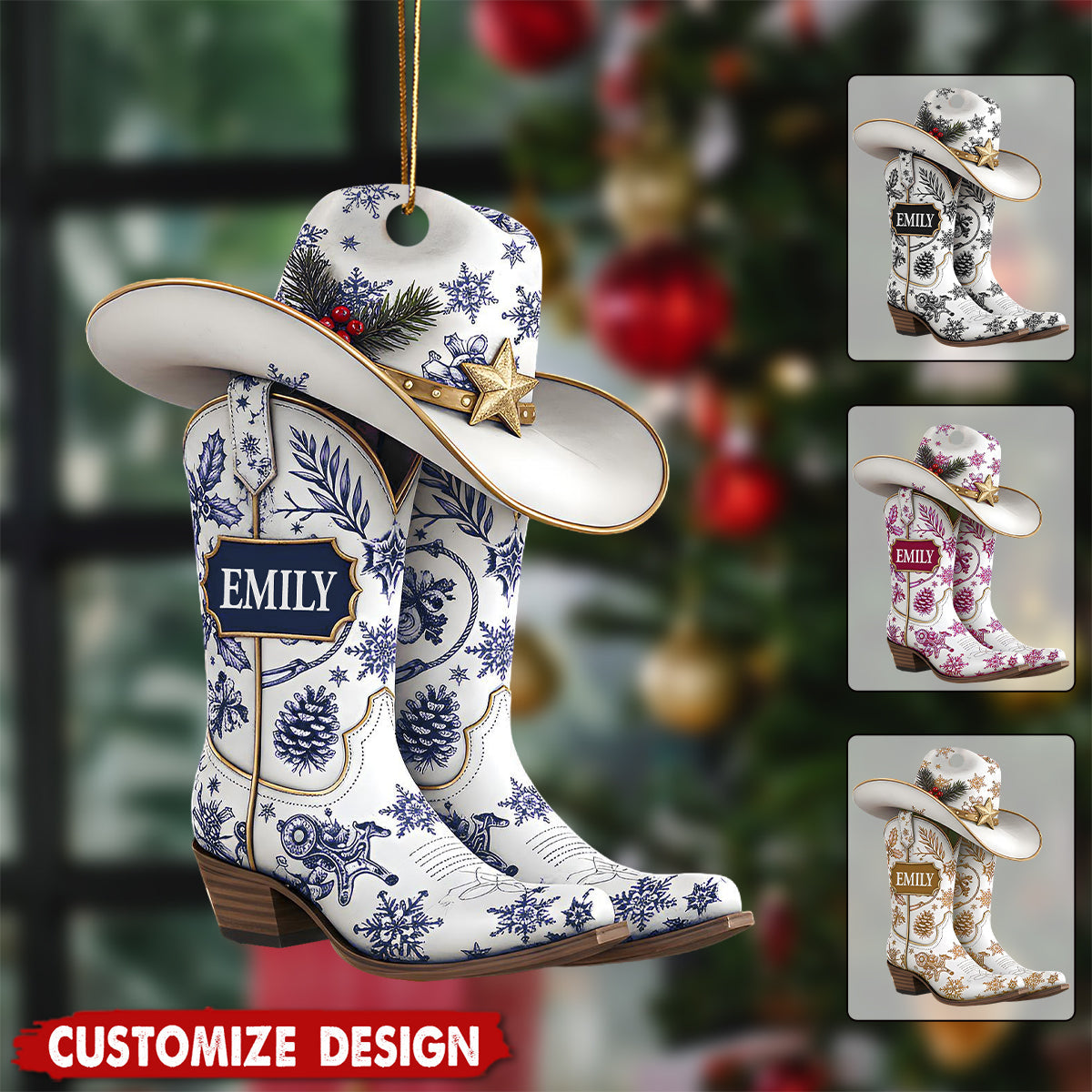 Personalized Cow Girl Boot Christmas Ornament - Gift For Cowgirl