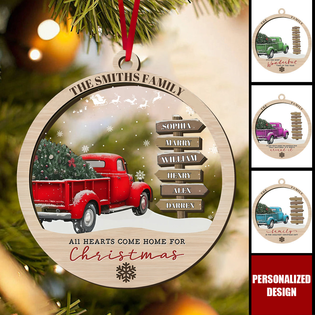 Personalized Family Red Truck Ornament-Farmhouse Christmas Decor