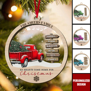 Personalized Family Red Truck Ornament-Farmhouse Christmas Decor