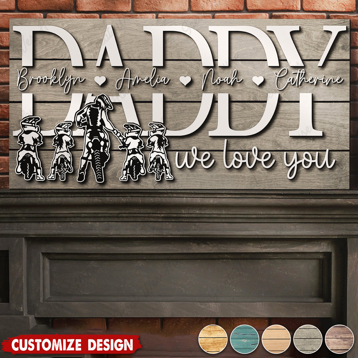 Personalized Motocross Biker Daddy Kid Son Daughter Name Wood Sign
