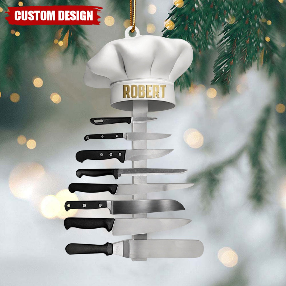 Personalized Chef Christmas Ornament,Chef Hat Knives Clear Tree Hanging Ornament Keepsake
