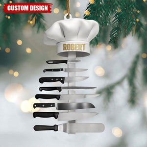 Personalized Chef Christmas Ornament,Chef Hat Knives Clear Tree Hanging Ornament Keepsake