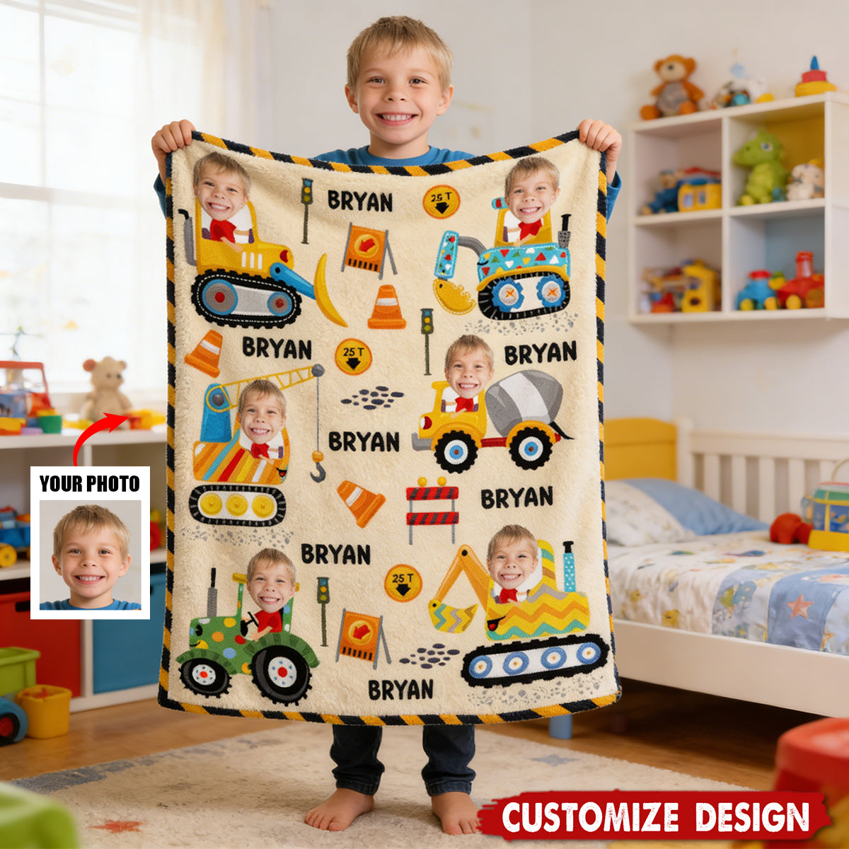 Construction Machines - Personalized Blanket - Gift For Kids