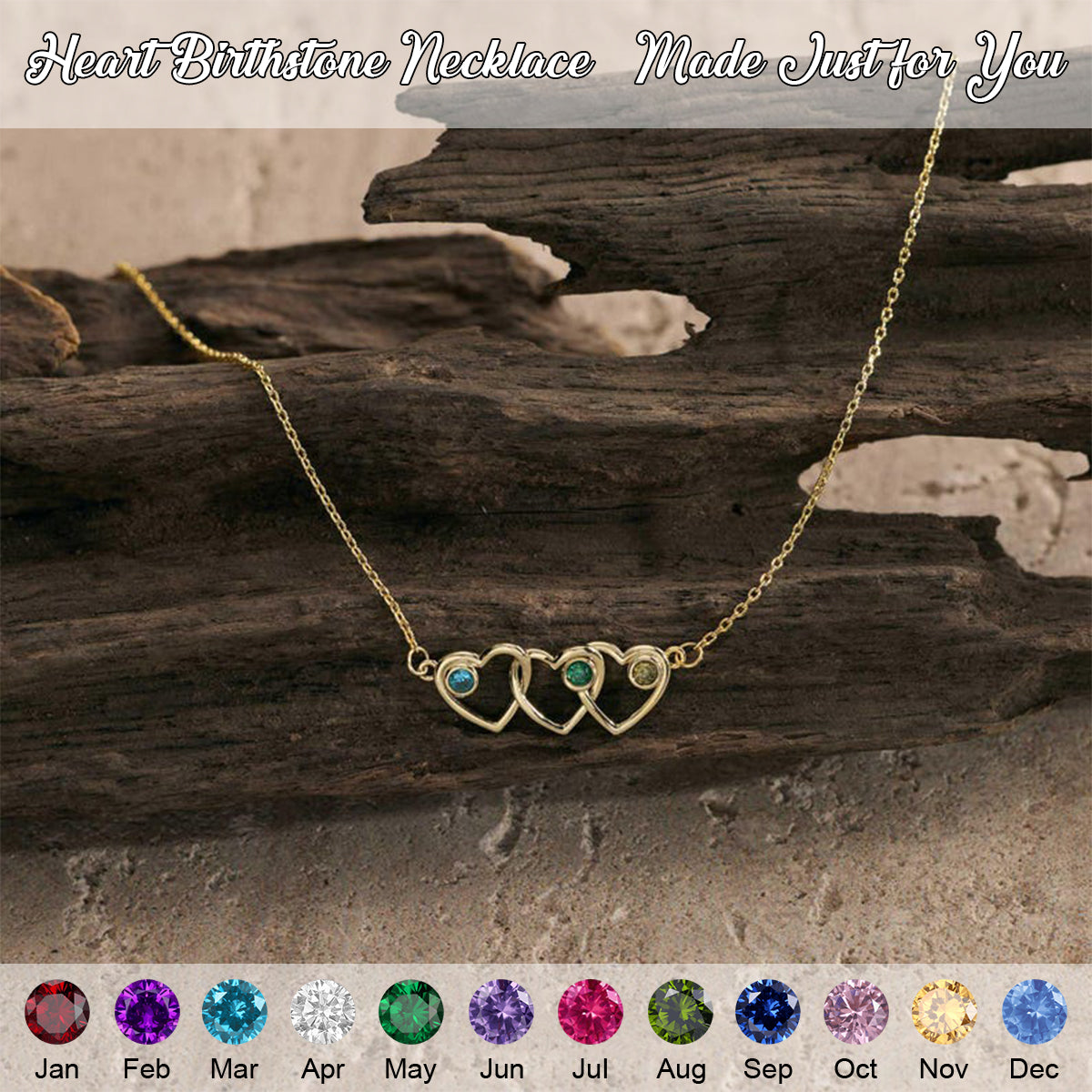 Personalized Heart Birthstone Necklace -Gift For Her