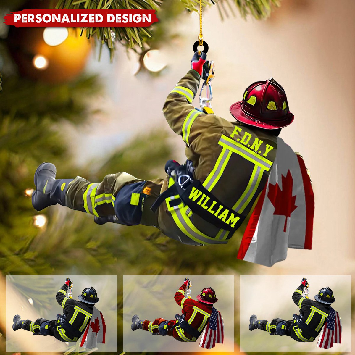 New Release Personalized US/CA Firefighter Name & Department Car Hanging Ornament And Christmas Ornament