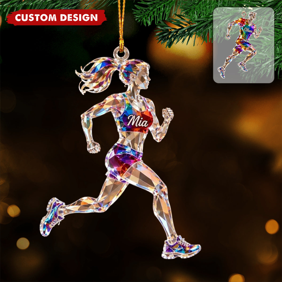 Personalized Running Acrylic Ornament, Runner Christmas Ornament