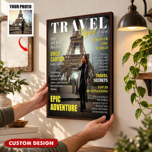 Personalized Travel Digest Magazine Cover Poster, Traveler Photo Gift, Travel Lover Gift, Adventure Gift