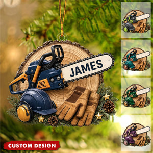 Personalized Tree Arborist Ornament, Chainsaw Carver Christmas Decor