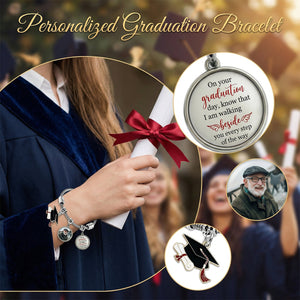 Graduation Walking Beside You Every Step - Personalized Memorial Bracelet With Photo Charms