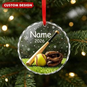 Personalized Softball Baseball Glove Christmas Glass Ornament